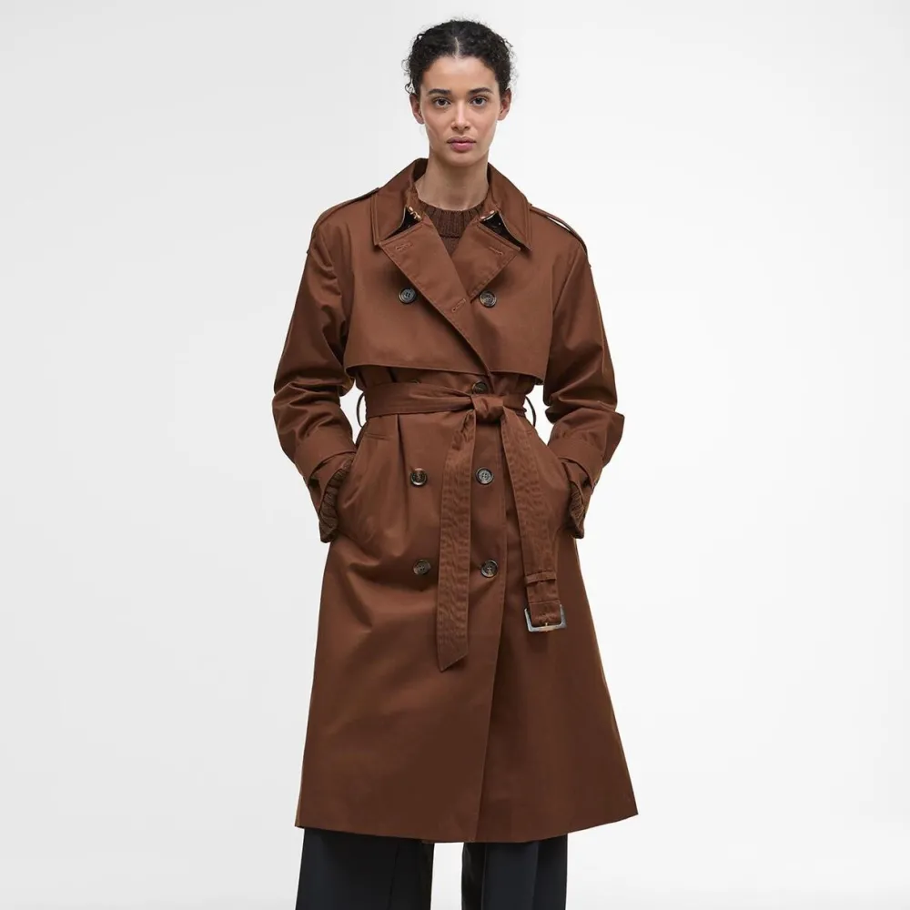Dame Barbour Overtøj>Aoife Showerproof Trench Coat Vicuna/Hessian Tartan