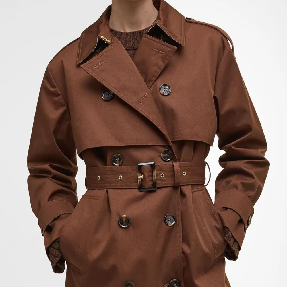 Dame Barbour Overtøj>Aoife Showerproof Trench Coat Vicuna/Hessian Tartan