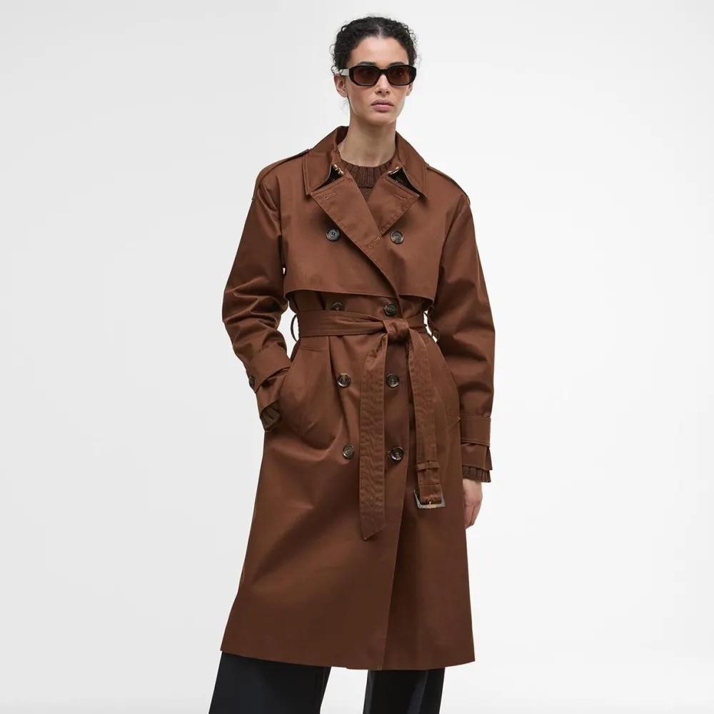 Dame Barbour Overtøj>Aoife Showerproof Trench Coat Vicuna/Hessian Tartan