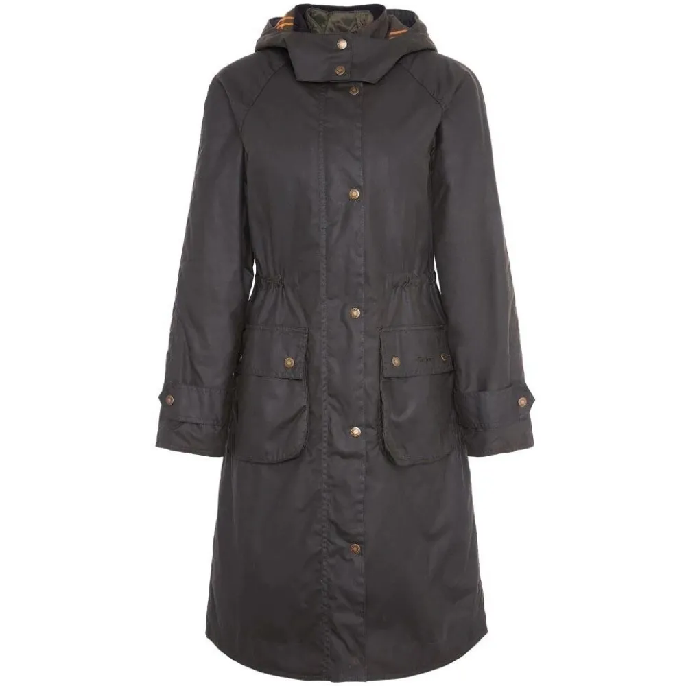 Dame Barbour Overtøj>Long Cannich Waxed Jacket Olive-Classic
