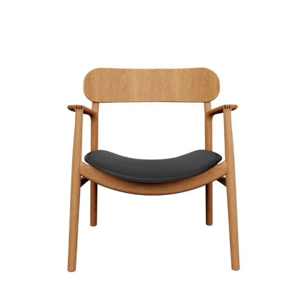 Bent Hansen Stole|Stue>Asger Loungestol Eg/Olie Sort Zenso 2 Læder