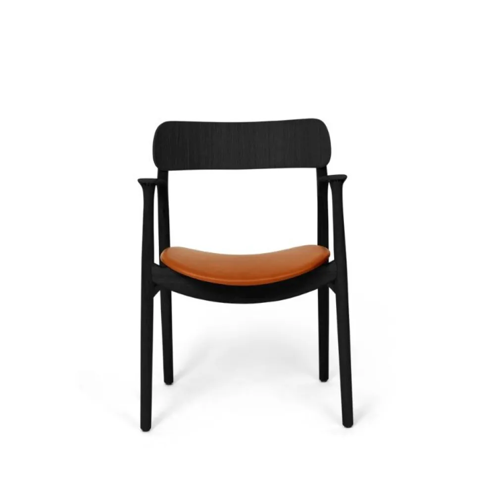 Bent Hansen Stole|Stue>Asger Spisebordsstol Sortlakeret Eg Cognac Zenso 2 Læder