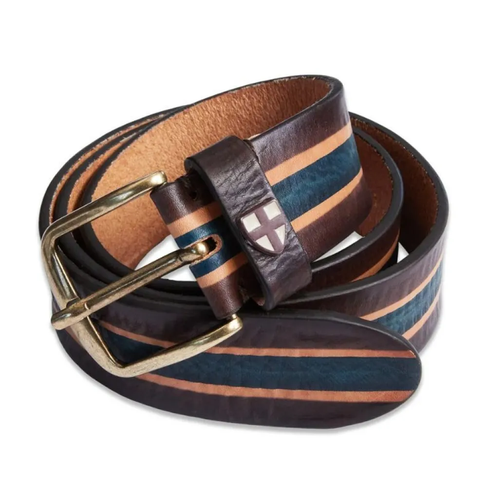 Blue De Gênes Accessories>Blue De Génes Tino Belt Brown Stripe