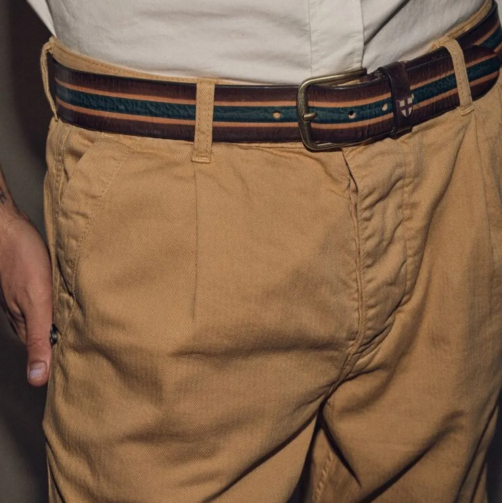 Blue De Gênes Accessories>Blue De Génes Tino Belt Brown Stripe
