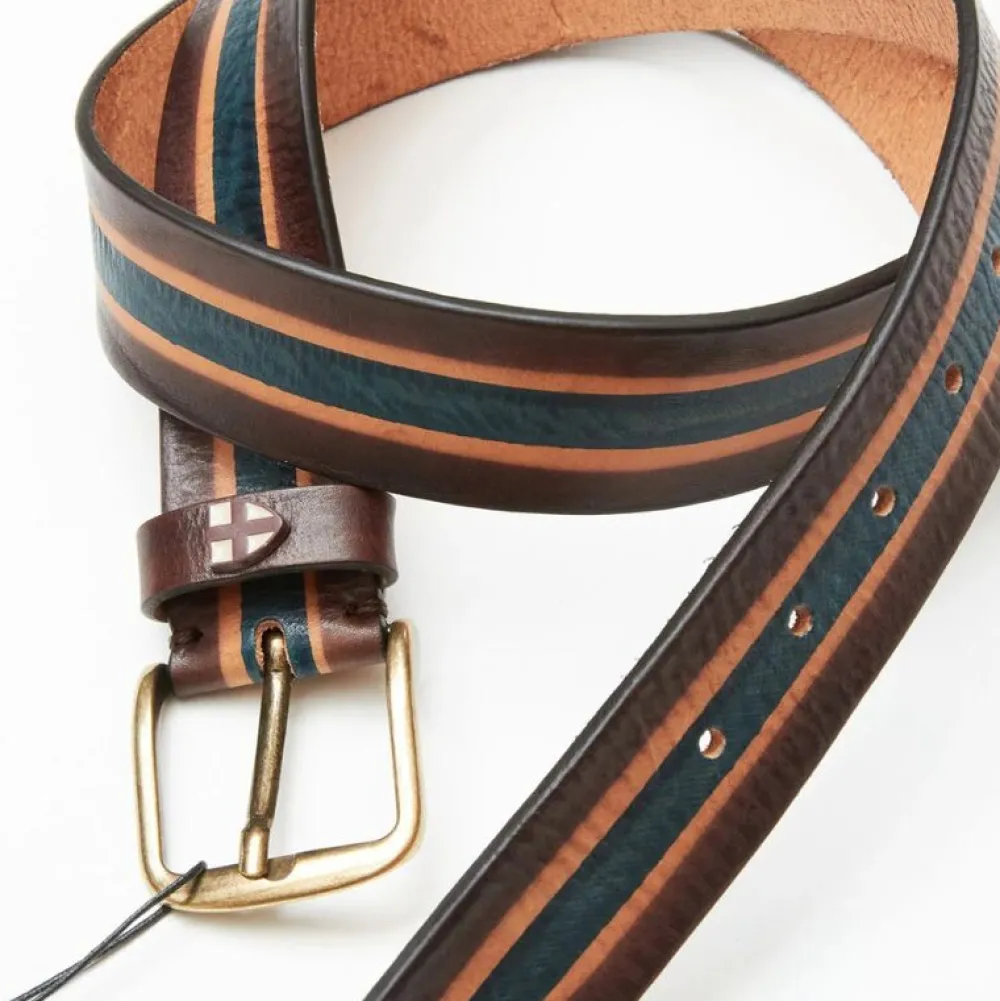 Blue De Gênes Accessories>Blue De Génes Tino Belt Brown Stripe