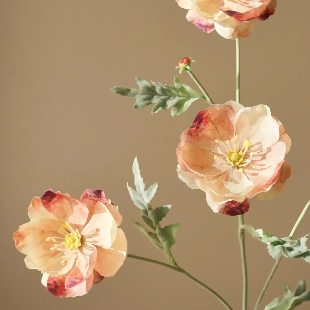 Botané Studios Kunstige Blomster>Four Heads Poppy Flower Rose
