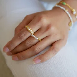 Dame Enamel Copenhagen Accessories|Smykker>Ring Ailana Pearl Gold-Plated