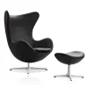 Fritz Hansen Stole|Stue>3316 Ægget Sort Essential Læder Inkl. Fodskammel