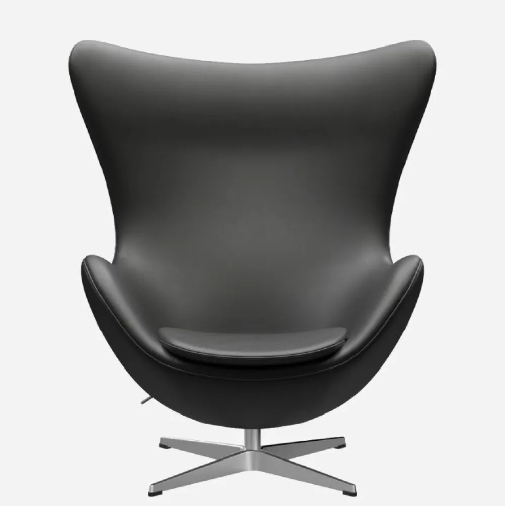 Fritz Hansen Stole|Stue>3316 Ægget Sort Essential Læder Inkl. Fodskammel