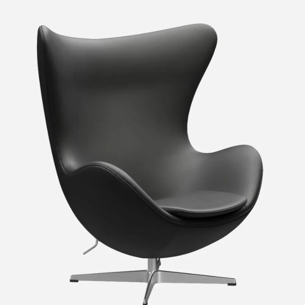 Fritz Hansen Stole|Stue>3316 Ægget Sort Essential Læder Inkl. Fodskammel