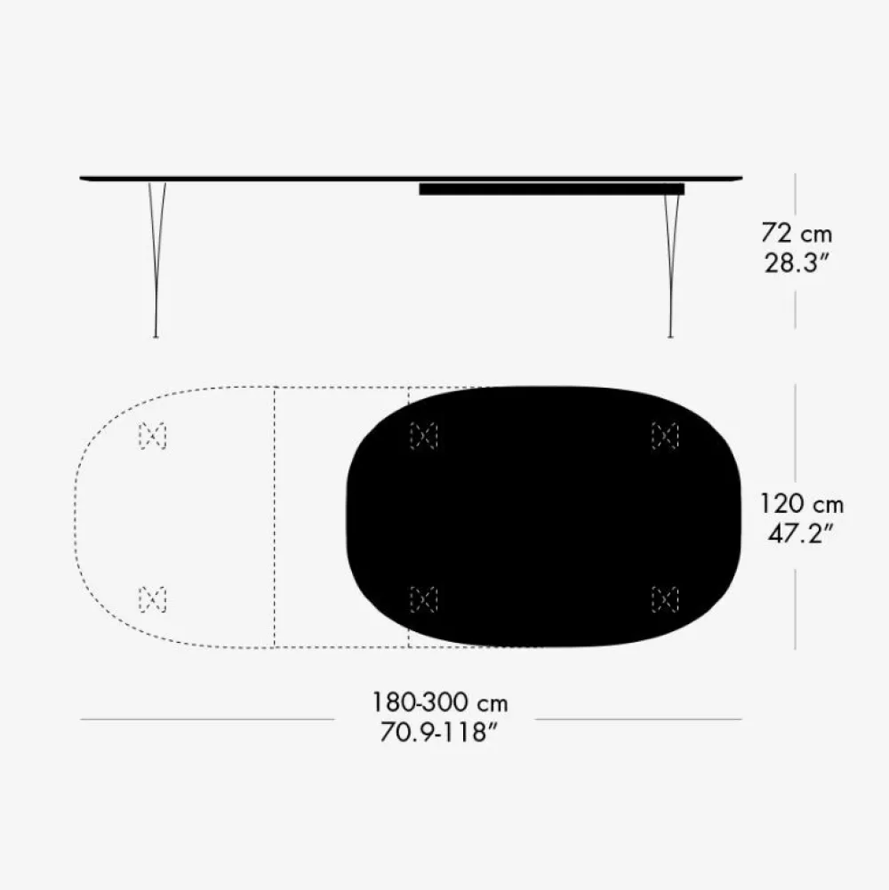 Fritz Hansen Køkken|Borde>Super-Ellipse Bord Med Udtræk B619