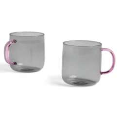Hay Køkken>Borosilicate Mug Light Grey With Pink Handle 2 stk.