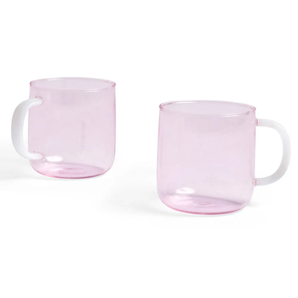 Hay Køkken>Borosilicate Mug Pink With White Handle 2 stk.