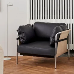 Hay Stue>Can 1 Seater Natural Canvas & Sort Sense Læder