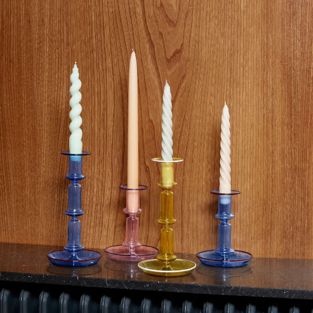 Hay Lysestager>Flare Candleholder Tall Light Blue With Red Rim