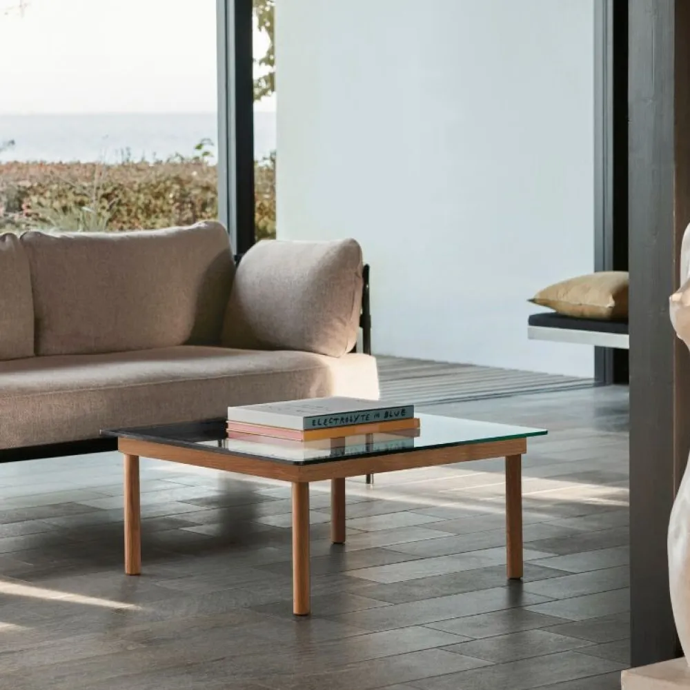 Hay Stue|Borde>Kofi Sofabord 80 x 80 Oak & Clear Glass