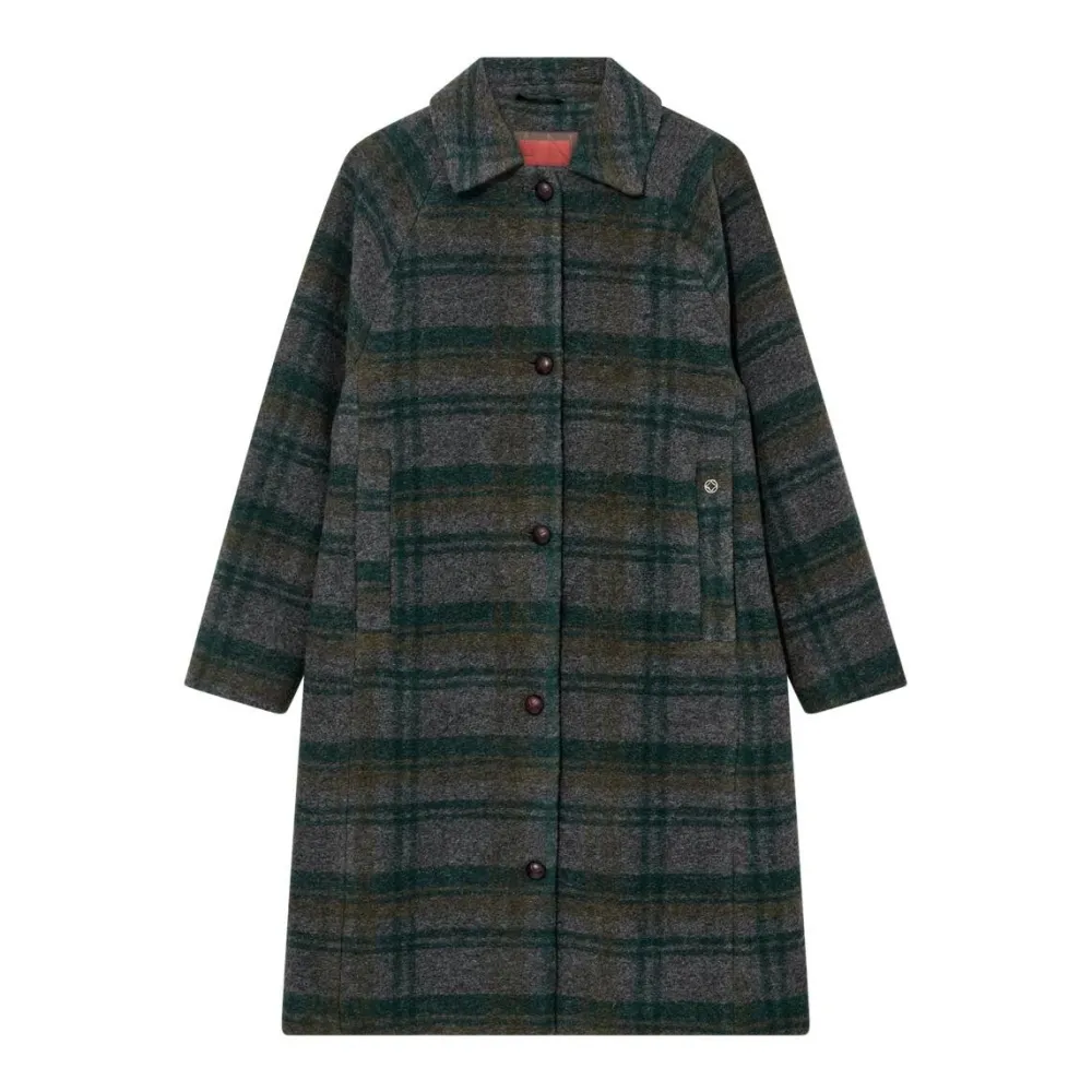 Dame HEYANNO Overtøj>Believe Check Coat Deep Forest