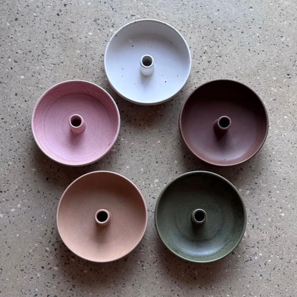 Julie Damhus Studio Lysestager|Keramik & Porcelæn>Oda Lysestage Skål Stor Beige