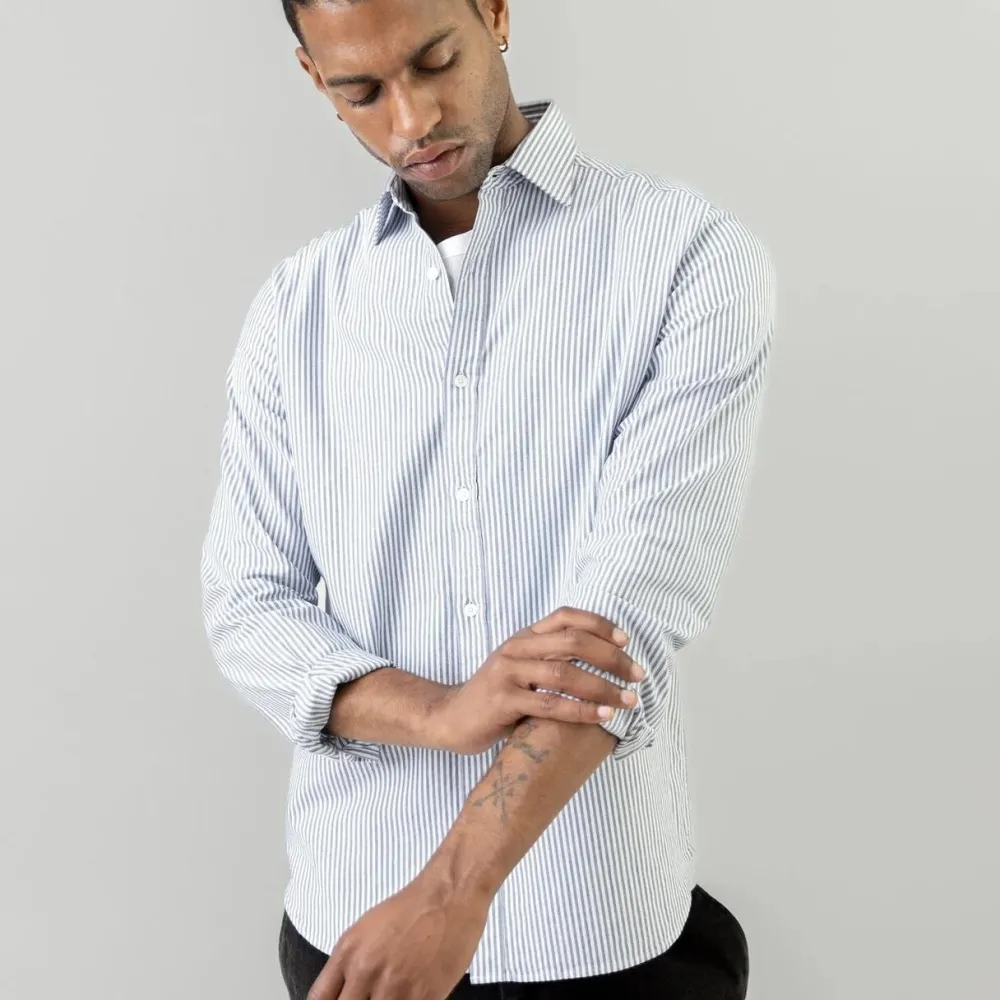 Overdele>Mos Mosh Gallery Marco Oxford Stripe Shirt Light Blue