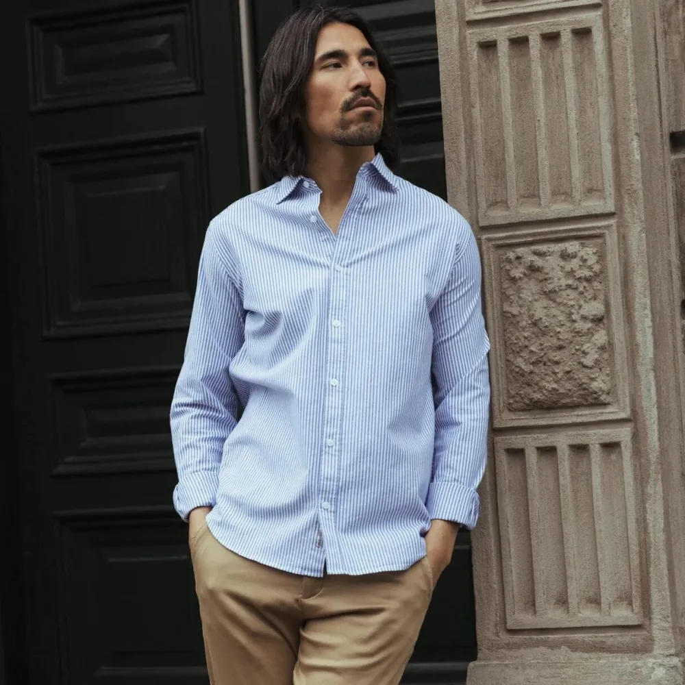 Overdele>Mos Mosh Gallery Marco Oxford Stripe Shirt Light Blue