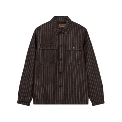 Mos Mosh Gallery Overdele>Matteo Brown Stripe Overshirt Chocolate