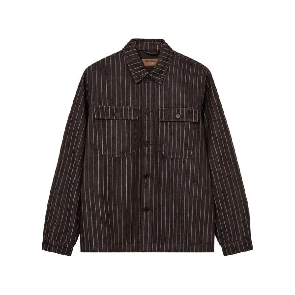 Mos Mosh Gallery Overdele>Matteo Brown Stripe Overshirt Chocolate