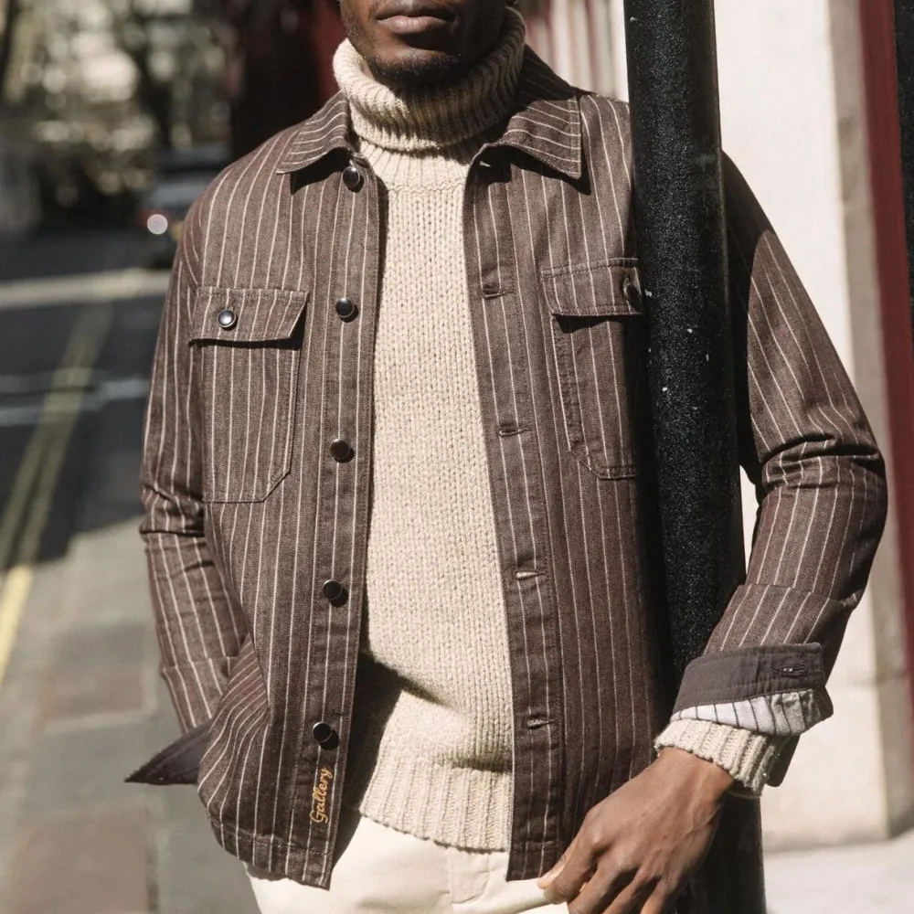 Mos Mosh Gallery Overdele>Matteo Brown Stripe Overshirt Chocolate