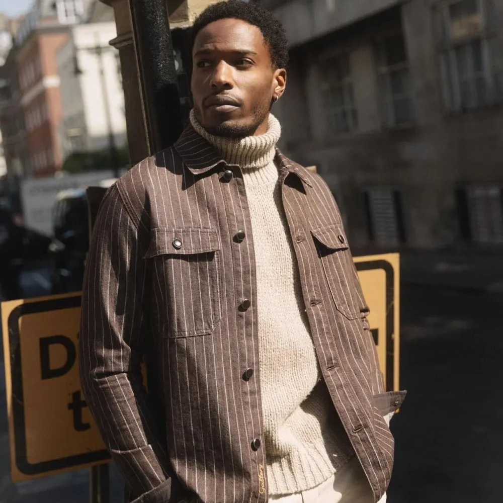 Mos Mosh Gallery Overdele>Matteo Brown Stripe Overshirt Chocolate