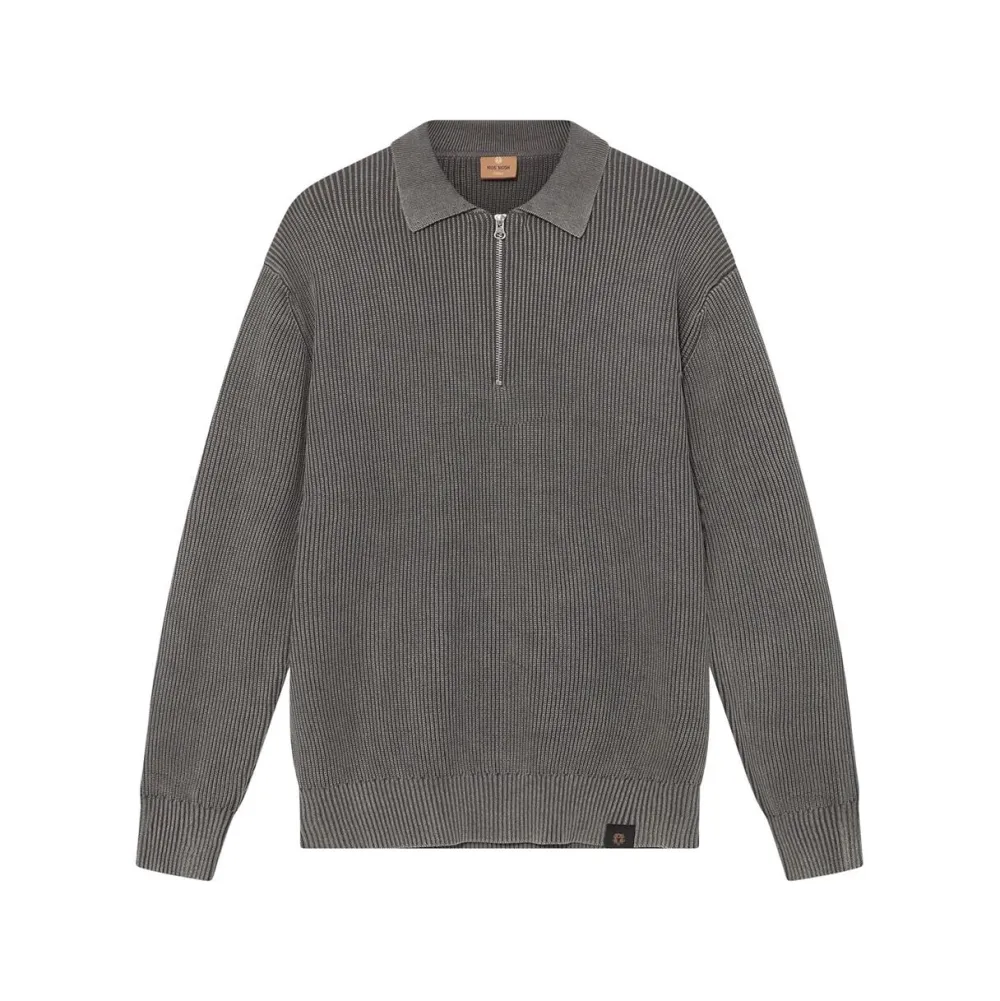 Mos Mosh Gallery Overdele>Royce Zip Polo Knit Light Grey