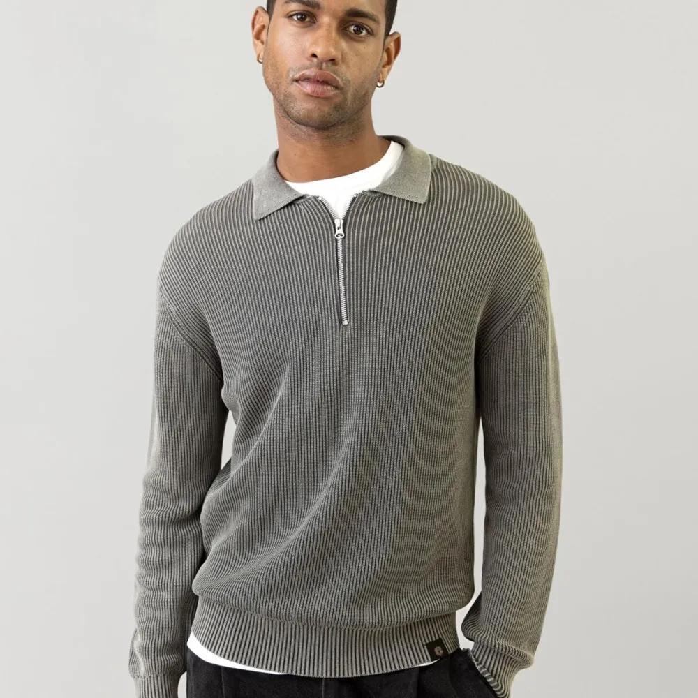 Mos Mosh Gallery Overdele>Royce Zip Polo Knit Light Grey