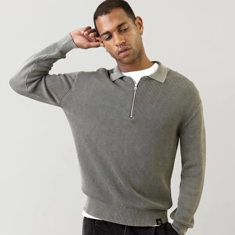 Mos Mosh Gallery Overdele>Royce Zip Polo Knit Light Grey