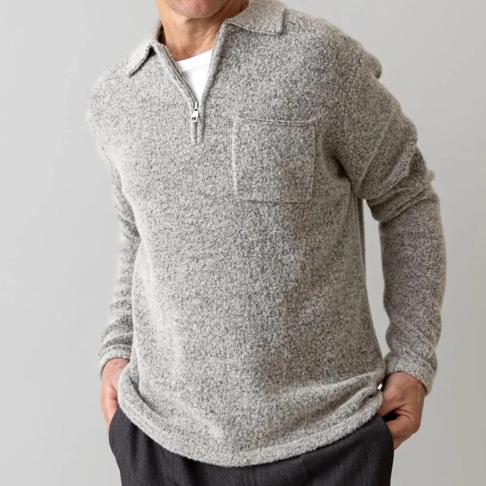 Mos Mosh Gallery Overdele>Ryan Soft Zip Polo Pullover Light Grey