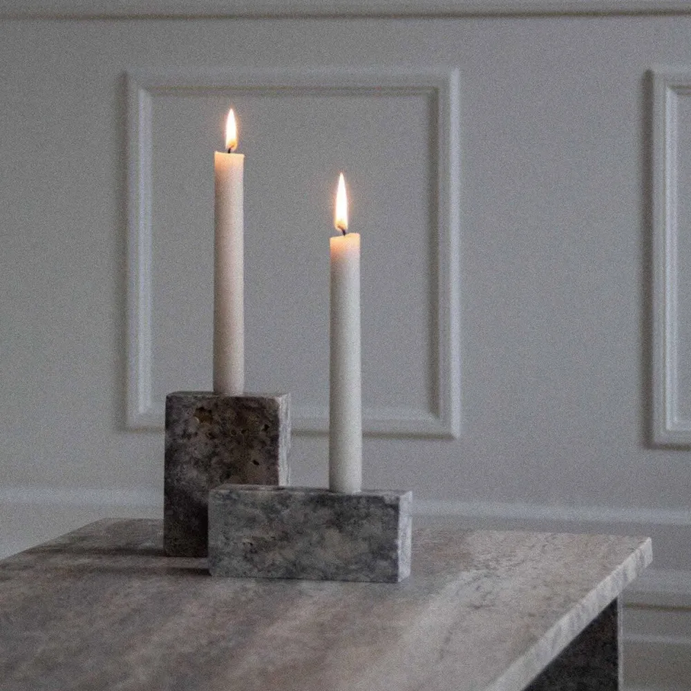 Wabi Sabi Nordic Lysestager>Epode Lysestage (2) Travertin Silver
