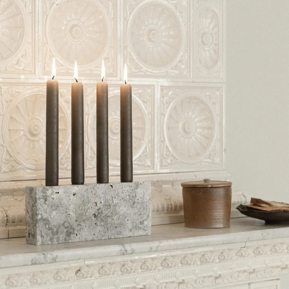 Wabi Sabi Nordic Adventsstager|Lysestager>Epode Lysestage (4) Travertin Silver